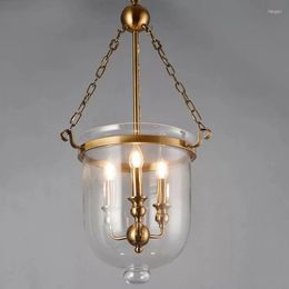 Pendant Lamps Classical Loft LED Lights Iron Chain Gold Lamp Body Bed 3 Bulbs Restaurant Parlor Bedroom Lighting Fixtures