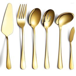 Flatware Sets 6-Piece Serving Set Stainless Steel Silverware Utensil Cake Server Slotted Spoon Fork Butter Knife Soup Ladle Tableware