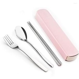 Dinnerware Sets WORTHBUY Portable Travel Tableware Set Stainless Steel With Box Kitchen Fork Spoon Dinner For Kid School Cutlery