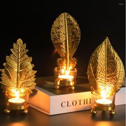 Candle Holders Romantic Dinner Gold Home Decoration Wedding Ornament Leaf Shape Holder Vintage Metal Tea Light Candlestick