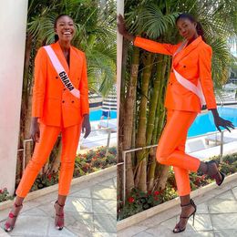 Summer Orange Women Blazer Suits Street Power Custom Made Evening Party Formal Birthday Wear 2 Pieces