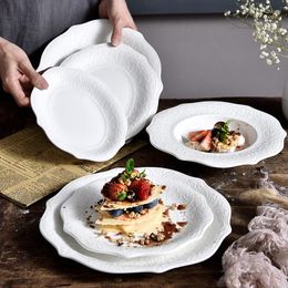 Plates French Relief Lace Ceramic Plate Western Home Pasta Dessert Breakfast Bread Dishes Restaurant Main Course Serving Tray