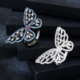 Wedding Rings GODKI Luxury Bold Big Flower For Women Bridal Cubic Zircon Dubai Accessories Finger Ring Beach Jewelry 2022