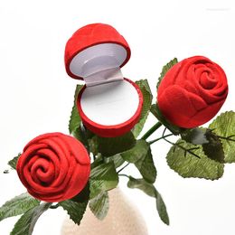 Jewelry Pouches 1PC Romantic Red Rose Flower Ring Box Earrings Gift For Engagement Wedding Decoration Valentine's Day Decor Supplies