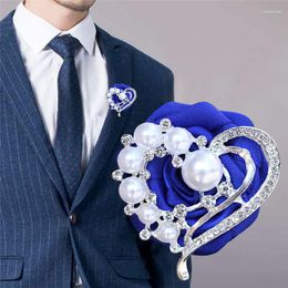 Decorative Flowers Men's Lapel Pin Suit Elastic Bracelet Love Heart Rhinestone Pearl Handmade Bride Bridesmaid Wrist Corsage T064