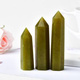 Decorative Figurines 1PC Natural Crystal Point Olivine Healing Obelisk Green Quartz Wand Beautiful Ornament For Home Decor Energy Stone