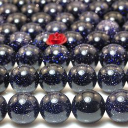 Beads Blue Sandstone Goldstone Smooth Round Loose Wholesale Gemstone Semi Precious Stone Bracelet Necklace Diy Jewellery Making