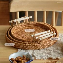 Storage Bottles Creative Nordic Rattan Woven Candy Nuts Dried Fruit Plate American Picnic Basket Decoration