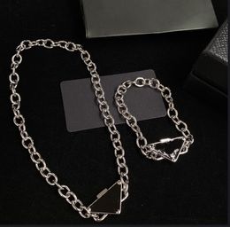 Fashion Man Cuba Thick chain Necklace Inverted Triangle Letter Bracelet Lady Hiphop Rock Punk Jewelry Sets Women birthday party Gifts PSN1--03