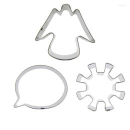 Baking Moulds 3 Pcs Angels Dialog Boxes Snowflake Cookie Cutter Biscuit Embossing Machine Chocolate Stainless Steel Mould Cake Decoration