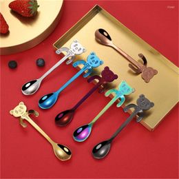 Dinnerware Sets 304 Stainless Steel Spoon Western Cake Dessert Small Hanging Cup Bear Titanium Plated Colour Korean Coffee