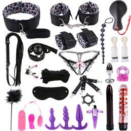 Beauty Items 1Set BDSM Erotic sexy Toys Bondage Handcuffs Whip Straps Restraints Anal Plug sexyual Combo Couples