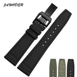 JAWODER Watchband 20 21 22mm Stainless Steel Deployment Buckle Black Green Nylon with Leather Bottom Watch Band Strap for Portugal198H