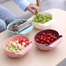 Bowls Lazy Snack Plastic Bowl Double-Layer Storage Box Fruit Nut Philtre With Mobile Phone Bracket Garbage Holder Tray