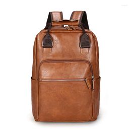 Backpack 2022 Men PU Leather Bagpack Large Laptop Backpacks Male Mochilas Casual Schoolbag For Teenagers Boys Brown Black