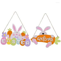 Decorative Figurines 2Pcs Happy Easter Decorations Chick Wooden Hanging Pendant Crafts Decor For Home DIY Party