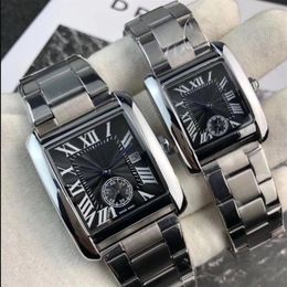 Luxury square men watch women watches stainless steel roman dial subdial working male wristwatch top brand ladies wristwatches lov222o