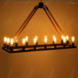 Chandeliers Loft Style Nordic Retro Vintage Rope Square Black / Iron Rust Color E27 AC 110V 220V 16 Lights Industrial Lamp
