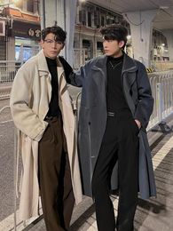 Men's Trench Coats ZCSMLL Winter Grey Nice Blue Coat Double Faced Woollen Men's Medium Long Cloth Korean Ruffian Handsome