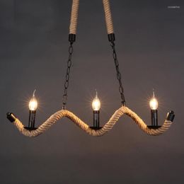Pendant Lamps Nordic Rustic Rope 3 Heads E14 Lampholder Candle Chain Droplight Chandelier For Restaurant Bar Cafe Lighting