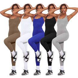 Women Jumpsuits Designer 2023 New Wind Sleeveless Open Back Waist Bodysuit Solid Color High Waist Tight Sports Yoga Bodysuit 5 Colours