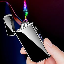 COOL Colorful Zinc Alloy Lighters Dry Herb Tobacco USB Battery Charging Double ARC Cigarette Smoking Holder Portable Windproof Lighter DHL