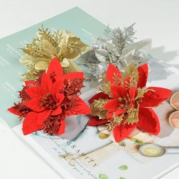 Decorative Flowers 5pcs 14cm Large Golden Powder Rose Artificial Flower Head Flannel For Home Wedding Decoration DIY Christmas Tree
