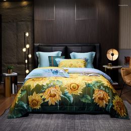 Bedding Sets Vibrant Blossom Sunflower Print Duvet Cover Luxury Soft 1000TC Egyptian Cotton 4Pcs 1Duvet 1Bed Sheet 2Pillowcases