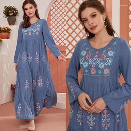 Ethnic Clothing High Quality Floral Embroidered Party Maxi Dress Dubai Abaya Muslim Women Soft Loose Robe Kaftan Elegant Ladies Dinner Gowns