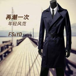 Men's Trench Coats Mens Belt Spring Autumn Man Double Breasted Long Coat Men Clothes Slim Fit Overcoat Sleeve S - 9XL