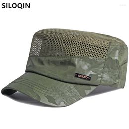 Berets SILOQIN Snapback Cap Summer Men's Breathable Mesh Army Military Hats Adjustable Size Camouflage Sports Men Flat