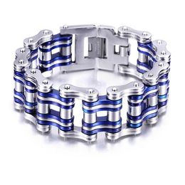 21mm Heavy Men blue Red bicycle 316L stainless steel bracelet men's Black Bike Biker motorcycle chain titanium steel bangle jewelr229C