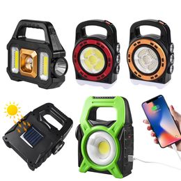 Solar LED Camping Flashlight with COB Work Lights USB Rechargeable Handheld Searchlight Power Bank Solar Powered Portable Lanterns