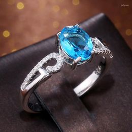 Wedding Rings Gorgeous Oval Sky Blue Dazzling Cubic Zircon Stone For Women Classic Luxury Proposal Engagement Jewellery Band Gift