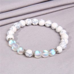 Strand Moonstone Stone Beads Bracelets For Women White Howlite Agates Bracelet Shiny Prayer Healing Couple Bangles Female Jewelry Gifts