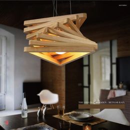 Pendant Lamps Designer Decorative Lights Creative Wooden Hanging Lamp Timber E27 Holder Fixture For Restaurant Cafe Bar Counter Foyer