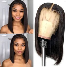 Inch Short Bob Wigs Human Hair 4X1 Lace Closure Brazilian Straight Front For Black Women