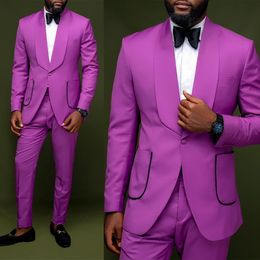 Noble Purple Men Wedding Tuxedos 2 Pieces Slim Fit Custom Made Pants Suits Tuxedos For Business Party Formal Wear