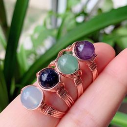 Wedding Rings Wire Wrapped Crystal Ring For Women Healing Stone Natural Amethysts Blue Agates Pink Quartz Finger Party