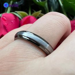 Wedding Rings 4MM Gunmetal Ring Tungsten Women Band Stepped Bevelled Brushed Finish Comfort Fit
