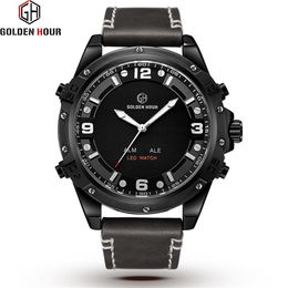 Relogio Hombre GOLDENHOUR Sport Genuine Leather Men Watch Automatic Military Analog Auto Date Man Watch 2019 Relogio Masculino3154