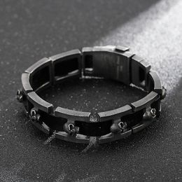 Link Bracelets HAOYI Stainless Steel Skull Leather For Men Vintage Oxidized Black Punk Cuff Jewelry Gift