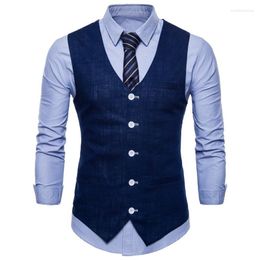 Men's Vests Men Suit Vest Cotton Linen Business Casual Slim Fit Gilet British Style Single Breasted Sleeveless Jacket Wedding Waistcoat Male