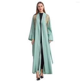 Ethnic Clothing Arabic Dubai Abaya Muslim Appliques Beading Pearl Maxi Robe Female Marocain Kaftan Turkey Islam With Belt Open Cardigan