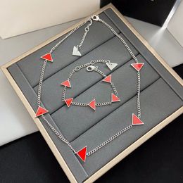 Fashion Simplicity Necklace Red Inverted Triangle Black Pendant Letter Bracelet Lady Jewellery Sets Women birthday party Gifts PSN1--05