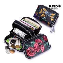 Coin Bag Double Zipper Cowhide Card Case Rfid Anti-radio Frequency Scanning Painting CL-7180217s