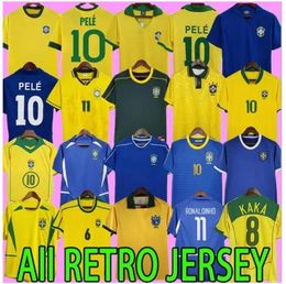 Custom Brazil Retro Soccer Trikots #10 Pele 1957 1970 1978 1985 1988 1992 1994 1998 2000 2002 2004 2006 2012 2012 Brasil Ronaldinho Fußballhemd