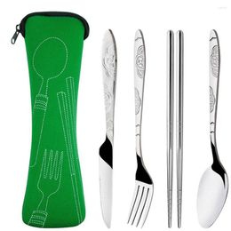 Dinnerware Sets 4 Pcs/Set Stainless Steel Fork Spoon Chopsticks Travel Camping Cutlery Tools Tableware