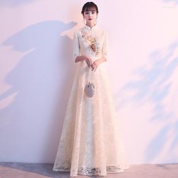 Ethnic Clothing Sheng Coco Banquet Evening Reception Dress Female Lace Chinese Style Cheongsam Long Bridesmaid Welcome Etiquette