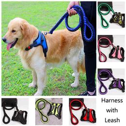 Dog Collars Nylon Adjustable Harness With Leash For Large/Medium/Small Dogs Reflective Pet Accessories Drop